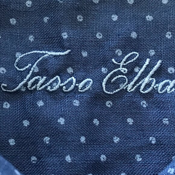 Tasso Elba 100% Linen Shirt Men XXL Blue Dots Button Up Pocket Long Sleeve 16742 - Picture 3 of 13